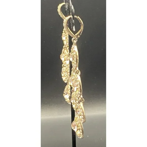 Givenchy Chandelier Earrings Gold Tone Champagne Crystal Pageant Prom Bridal 3" - Picture 5 of 8